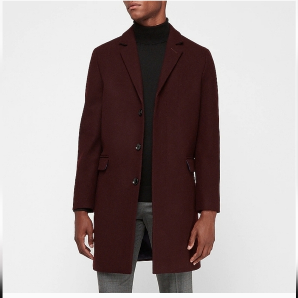 NWT Express Burgundy Maroon Recycled Wool Topcoat Size Large